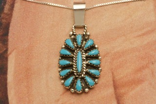 Genuine Sleeping Beauty Turquoise Sterling Silver Zuni Indian Pendant